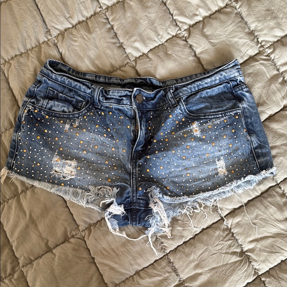 Micro Shorts - Denim Shorts with Gold Accents